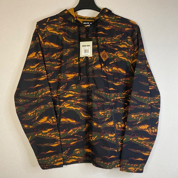 Reef Pullover Anorak Hoodie Jacket Mens Camo Print Sz S Half Zip Lightweight NWT - Picture 1 of 10